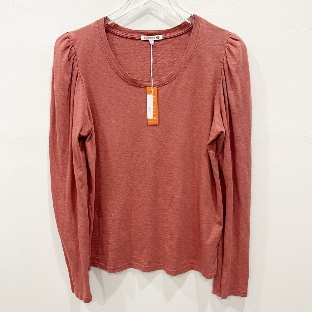 Sundry Puff Shoulder Long Sleeve Tee in Brick Size 1